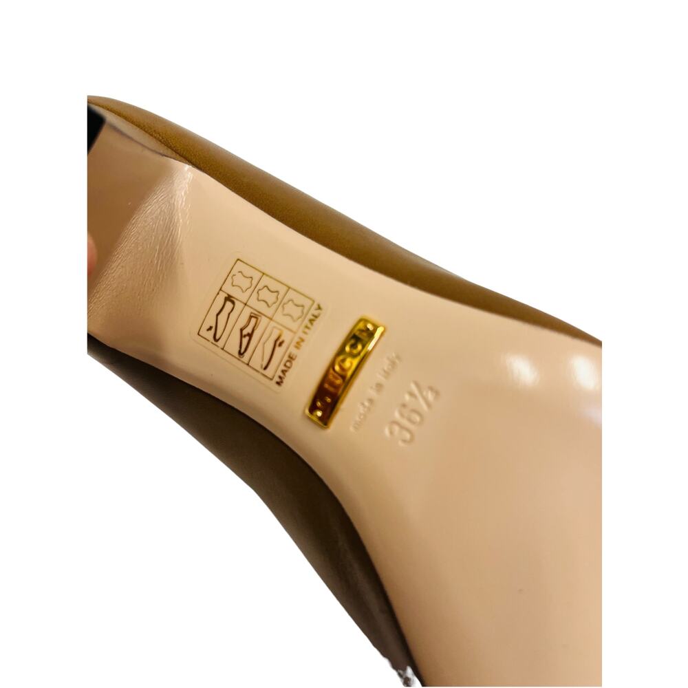 GUCCI Brown Leather Interlocking G Zumi Logo Square Toe Block Heel Loafers 36.5 - Picture 10 of 10